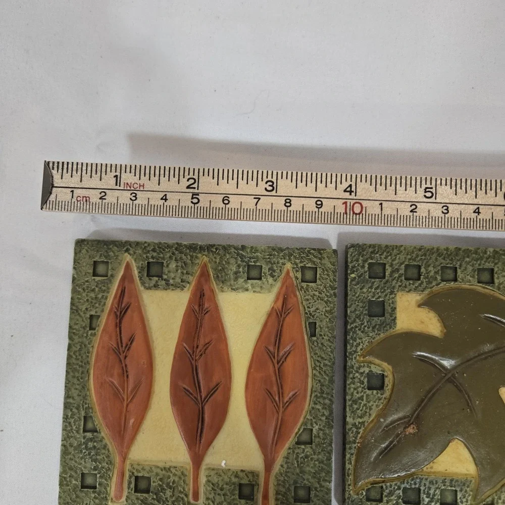 Set of 4 Botanical Leaf Drink Coasters Heavy Resin Stone Composite 4